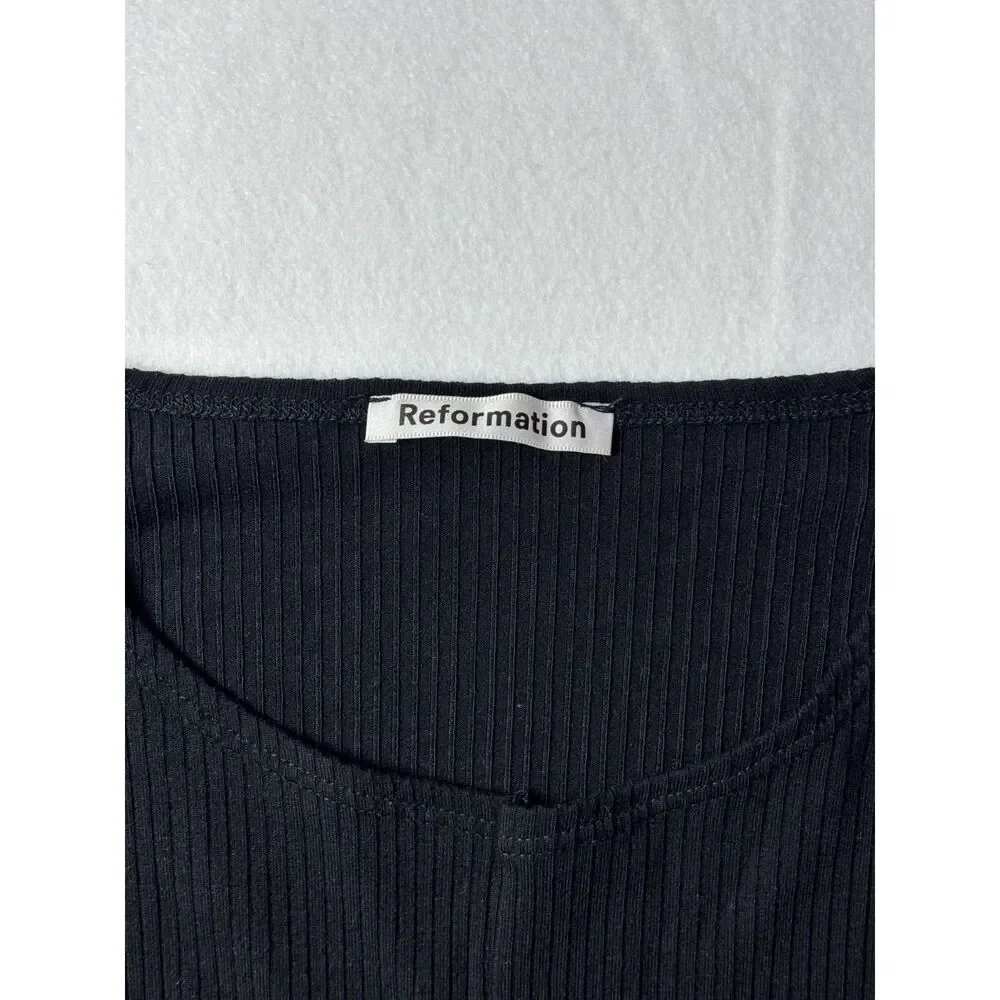 Reformation Black Ribbed Long Sleeve Wrap Tie Hem Crop Top XS/S